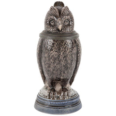 Glazed Ceramic Owl Form Tankard with Pewter Mounts