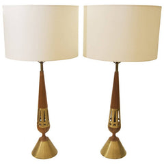Brass and Walnut Table Lamps by Tony Paul for Westwood Lamps