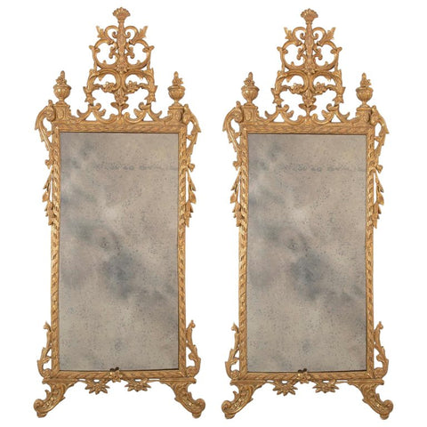 Pair of Italian Gilt & Intricately Carved Neoclassical Mirrors