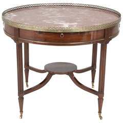French Mahogany Marble Top Bouillotte Center Table with Brass Gallery