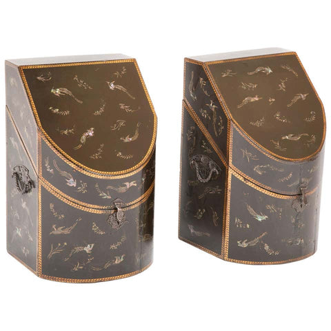 Rare Pair of Japanese Nagasaki Export Lacquered Wood Knife Boxes