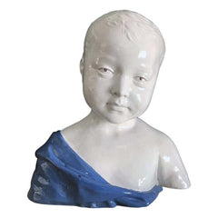 19th Century Glazed Ceramic Bust of a Boy by Cantagalli, Florence, Italy