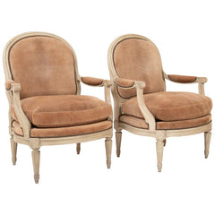A Pair of Louis XVI Style Suede and Painted Armchairs by Maison Jansen