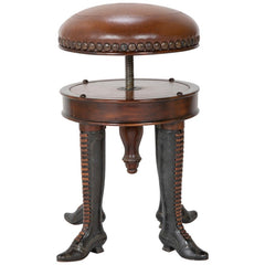 Bronze Four Legged Adjustable Revolving Stool with Leather Upholstered Seat