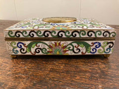 Chinese Cloisonne Box with Carved Jade Inset Medallion