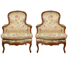 Pair of French Louis XV Walnut Bergere Chairs