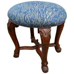 Italian Baroque Walnut Stool with Fortuny Upholstery