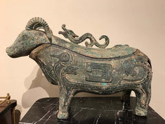 Chinese Archaistic Bronze Ritual Ram-Form Wine Vessel