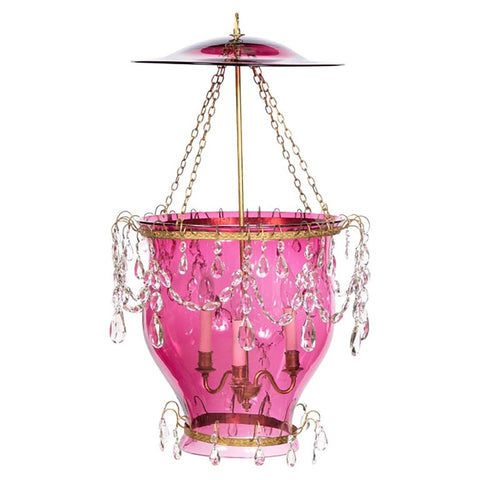 18th/19th Century Cranberry and Glass Lantern with Gilt Metal and Cut Glass