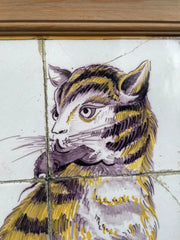 18th Century Dutch Tile Painting of a Cat with Mouse