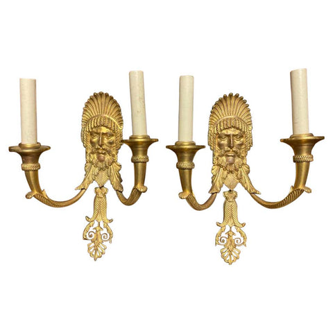 Pair 19th Century French Neoclassical Gilt Bronze Wall Sconces