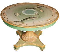 Painted Round Table with Scenes of Nantucket Harbor