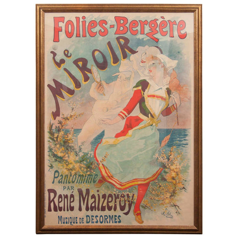 French Belle Epoque "Folies Bergere" Poster by French Artist Jules Cheret