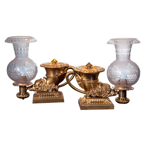 Bronze Dore Oil Lamps by Thomas Messenger