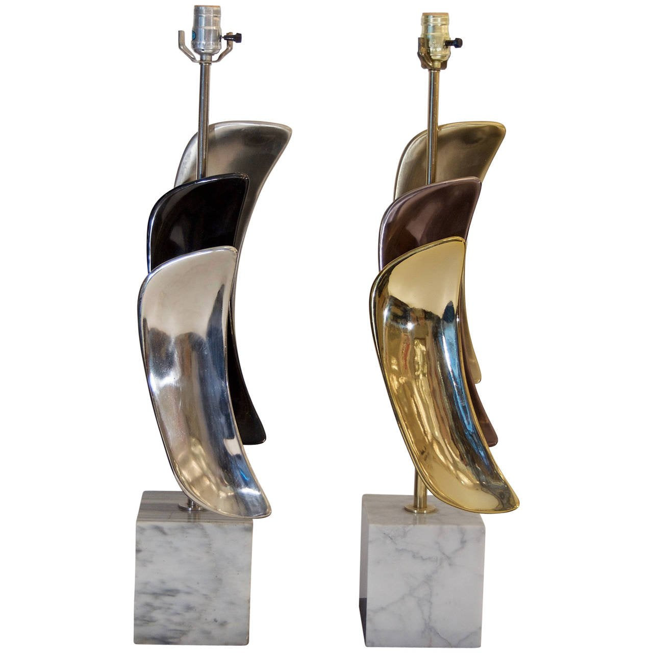 Sculptural Brass & Chrome Table Lamps by Laurel Lamp Company