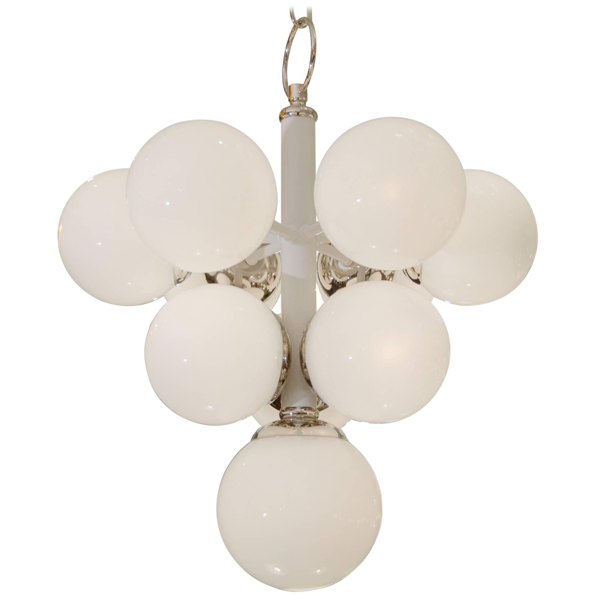 White Enameled Pyramid Chandelier with Gloss Opal Globes