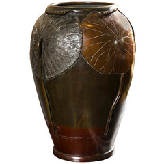 Japanese Bronze Vase with Lotus Leaf Design