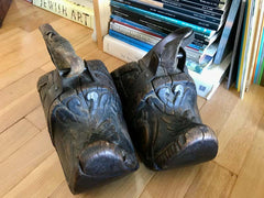 Spanish Colonial Carved Wood and Iron Stirrups