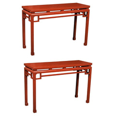 Pair of Red Lacquered Chinese Console Tables