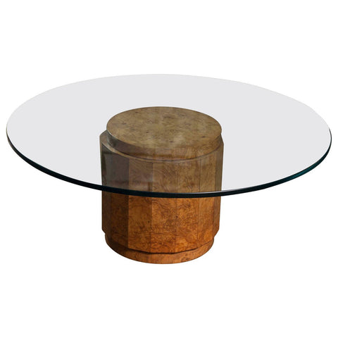 Burl Olive Wood Glass Top Table by Edward Wormley for Dunbar # 6302G