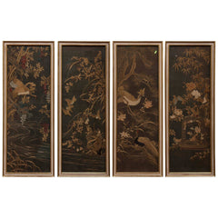 Four Framed Late 18th Century Japanese Embroidered Silk Panels
