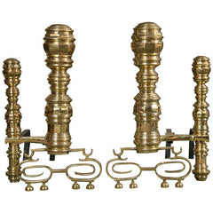 Pair of Monumental Brass Andirons