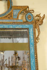 Gilt & Blue Painted Italian Looking Glass