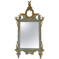 Gilt & Blue Painted Italian Looking Glass