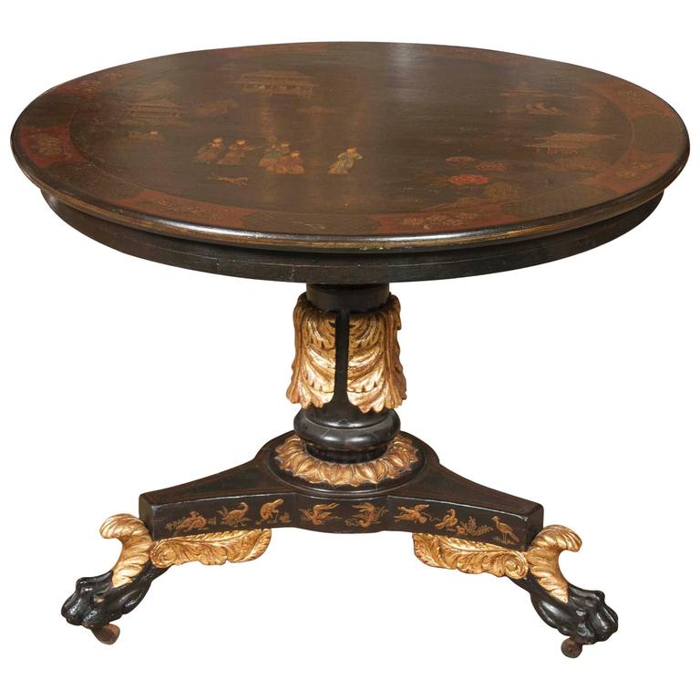 Japanned and Parcel-Gilt Regency Style Tilt-Top Table