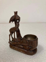 19th Century Swiss Black Forest Carving of a Stag and Tree Nut Dish