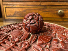 Chinese Carved Cinnabar and Brass Hand Mirror