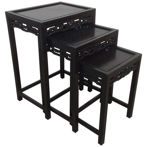 Chinese Export Black Lacquered Nesting of Three Side Tables