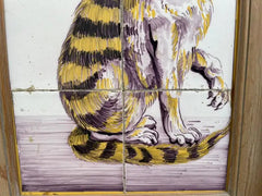 18th Century Dutch Tile Painting of a Cat with Mouse