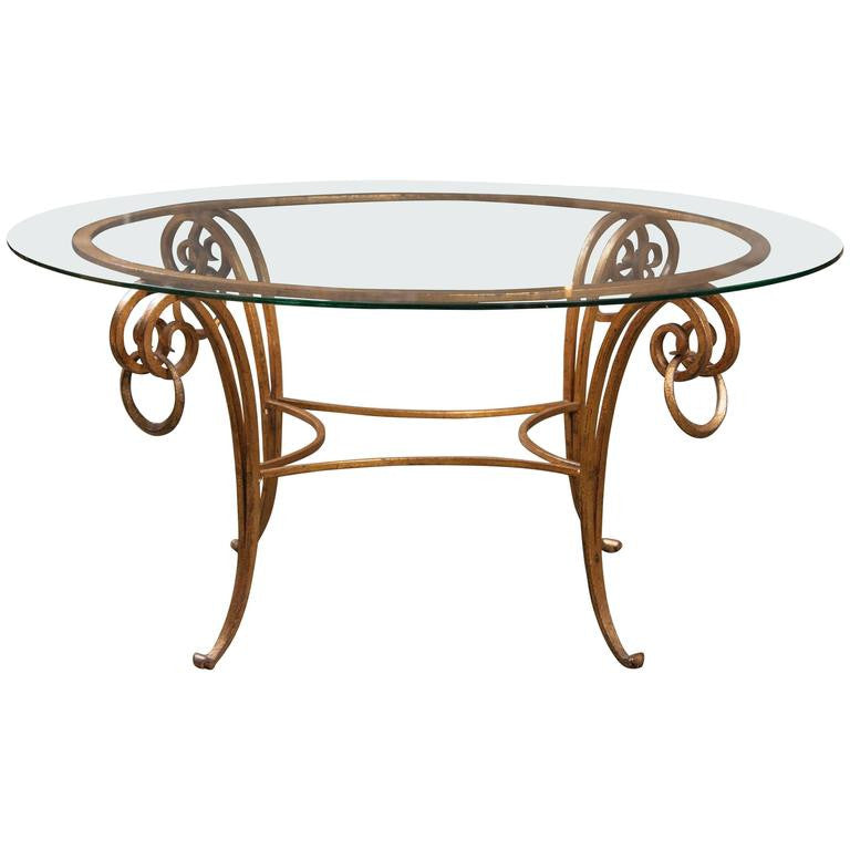 Round Glass Coffee Table in the Manner of Rene Drouet