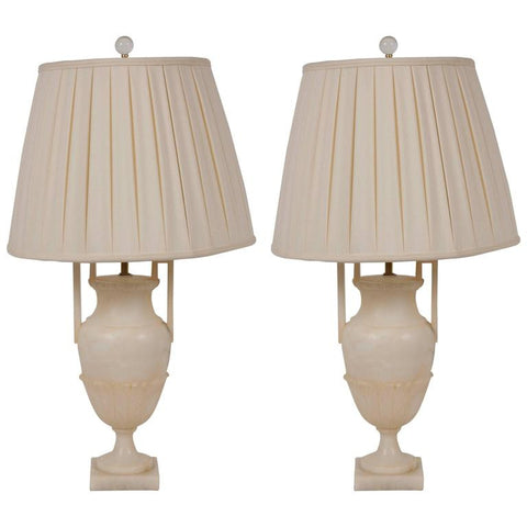 Pair of Alabaster Urn Form Lamps