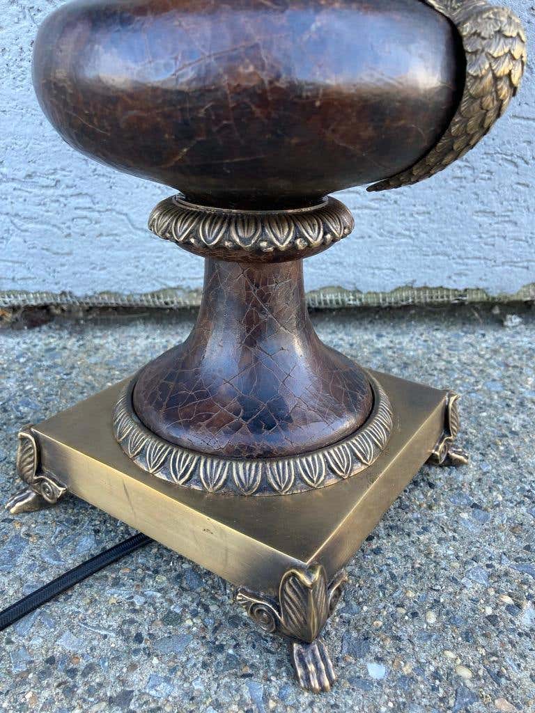 Russian Neoclassical Bronze and Leather Urn-Form Peacock Lamp