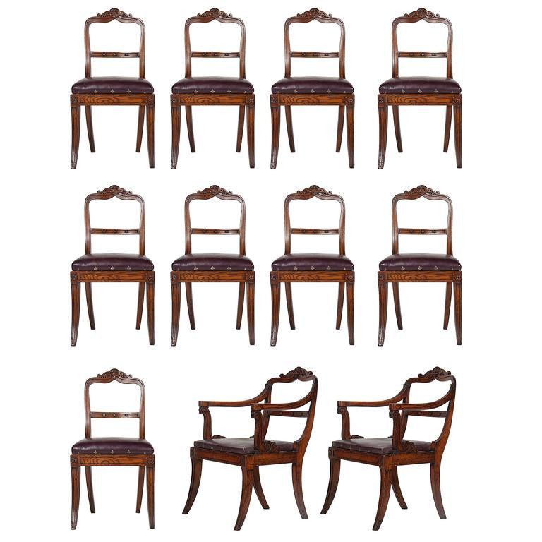 Set of Eleven English Oak Dining Chairs