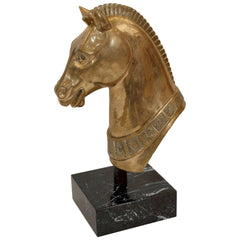 Brass Horse Head Sculpture on Marble Base