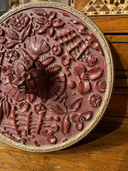 Chinese Carved Cinnabar and Brass Hand Mirror