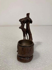 19th Century Swiss Black Forest Carving of a Stag and Tree Nut Dish