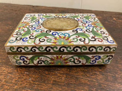 Chinese Cloisonne Box with Carved Jade Inset Medallion