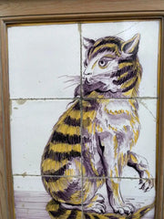 18th Century Dutch Tile Painting of a Cat with Mouse