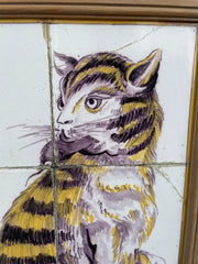 18th Century Dutch Tile Painting of a Cat with Mouse