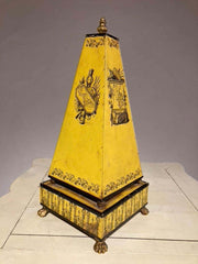 Italian Yellow Tole Obelisk Urn with Paw Feet