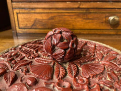 Chinese Carved Cinnabar and Brass Hand Mirror