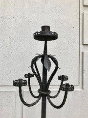 Pair of Italian Baroque Wrought Iron Five Light Candelabra