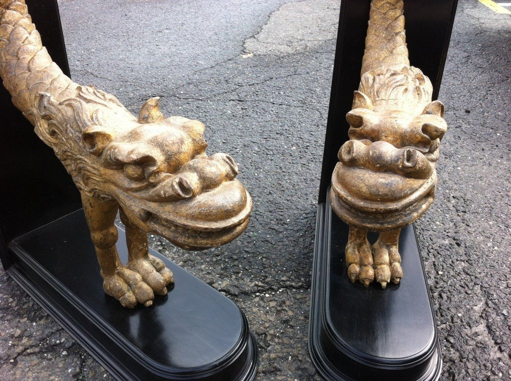 Pair Carved Giltwood Dragons