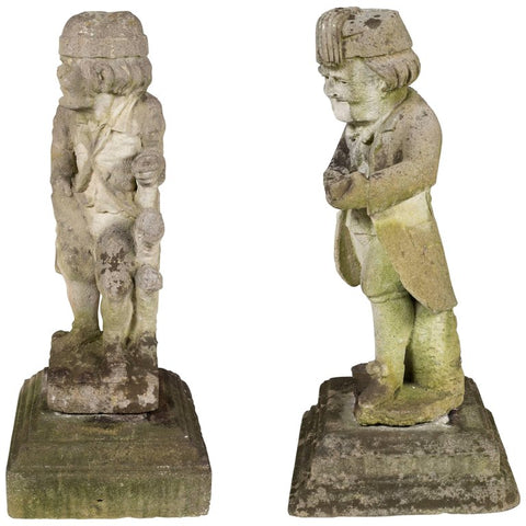 Pair of Whimsical Carved Calcareous Sandstone Garden Dwarves
