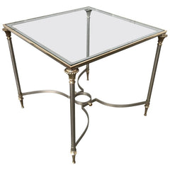 Maison Jansen Style Steel & Bronze Side Table
