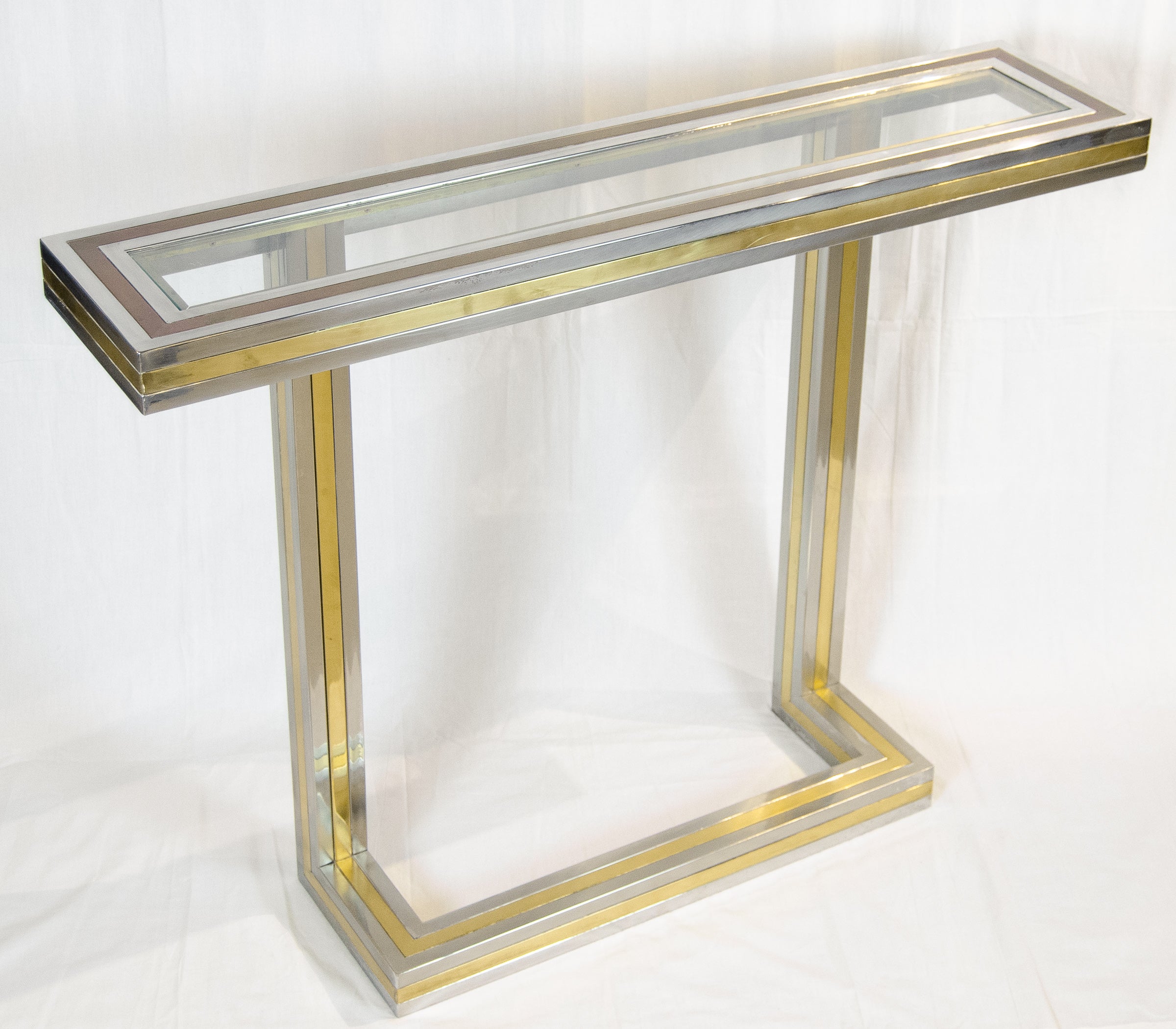 Mixed Metal Glass-top Console